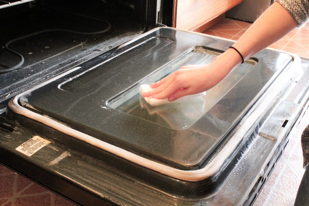 Starting to clean my oven door glass with a magic eraser