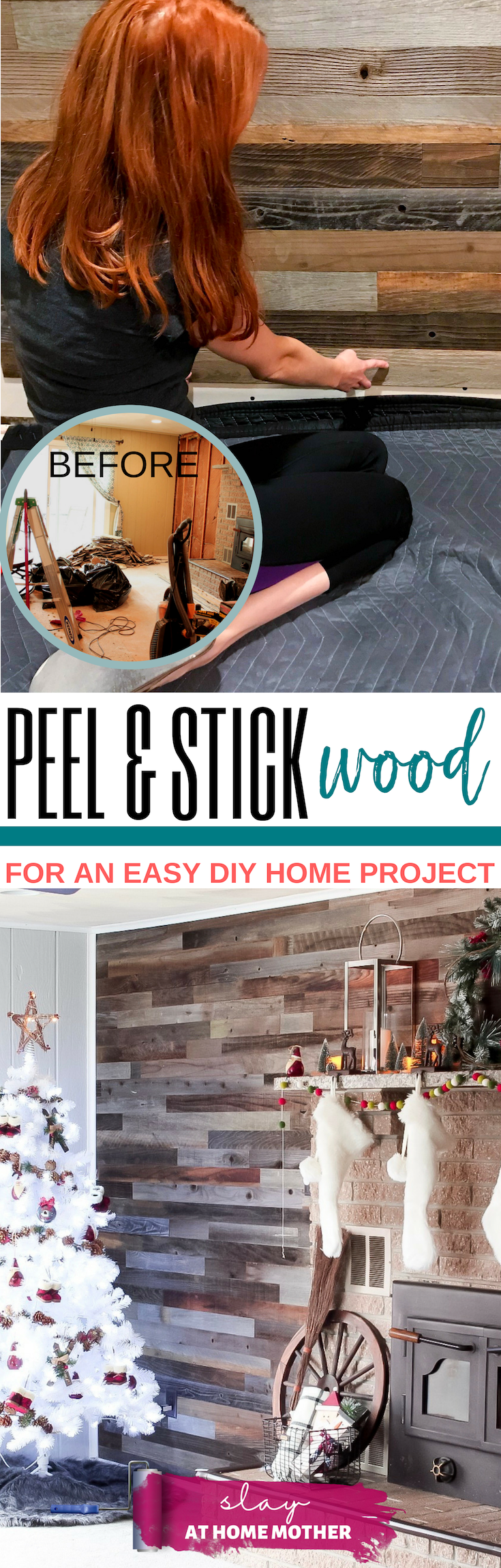 PEEL AND STICK WOOD For An Easy DIY #plankandmill #slayathomemother #diy #homeproject -- www.SLAYathomemother.com