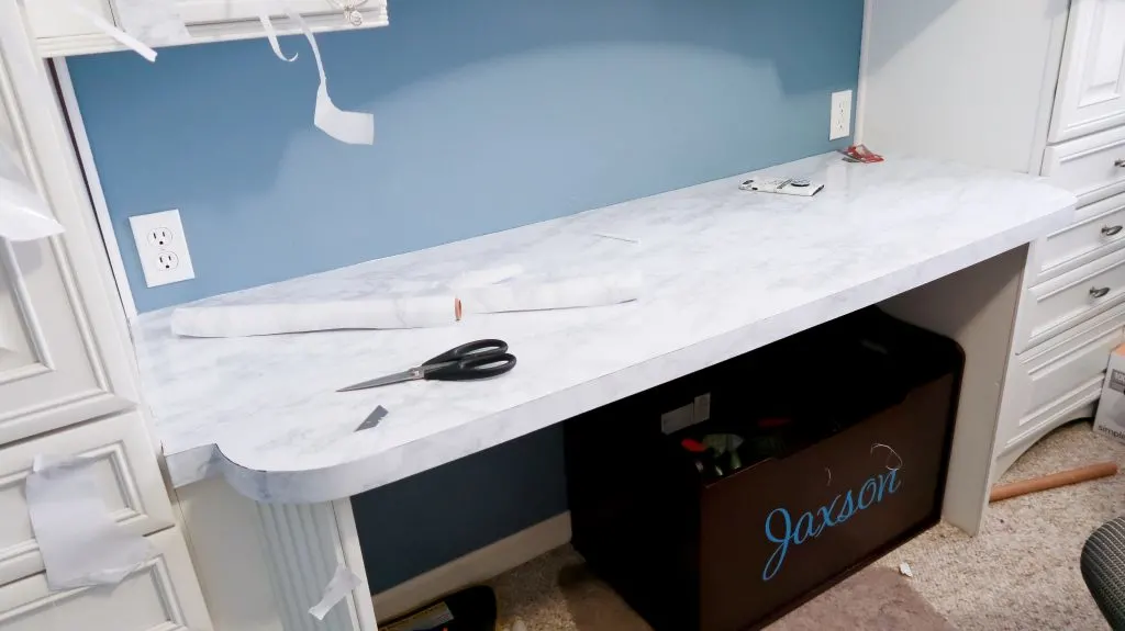 DIY Marble Countertops With Contact Paper via SlayAtHomeMother.com #contactpaper #diy #diycountertops #contactpapercounters #slayathomemother