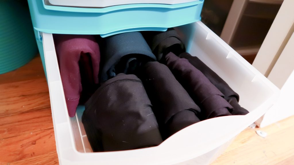 neatly folded leggings drawer after using the KonMari folding method