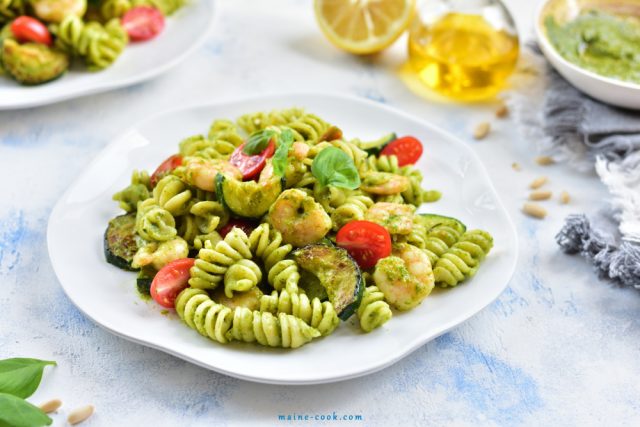 Shrimp Zucchini And Basil Pesto Pasta From Maine-Cook.com