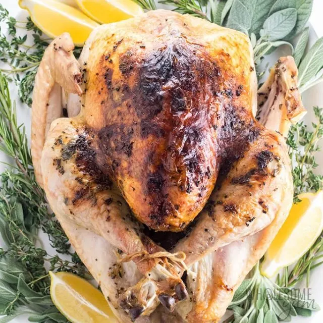 Garlic Butter Herb Roasted Turkey From WholesomeYum.com