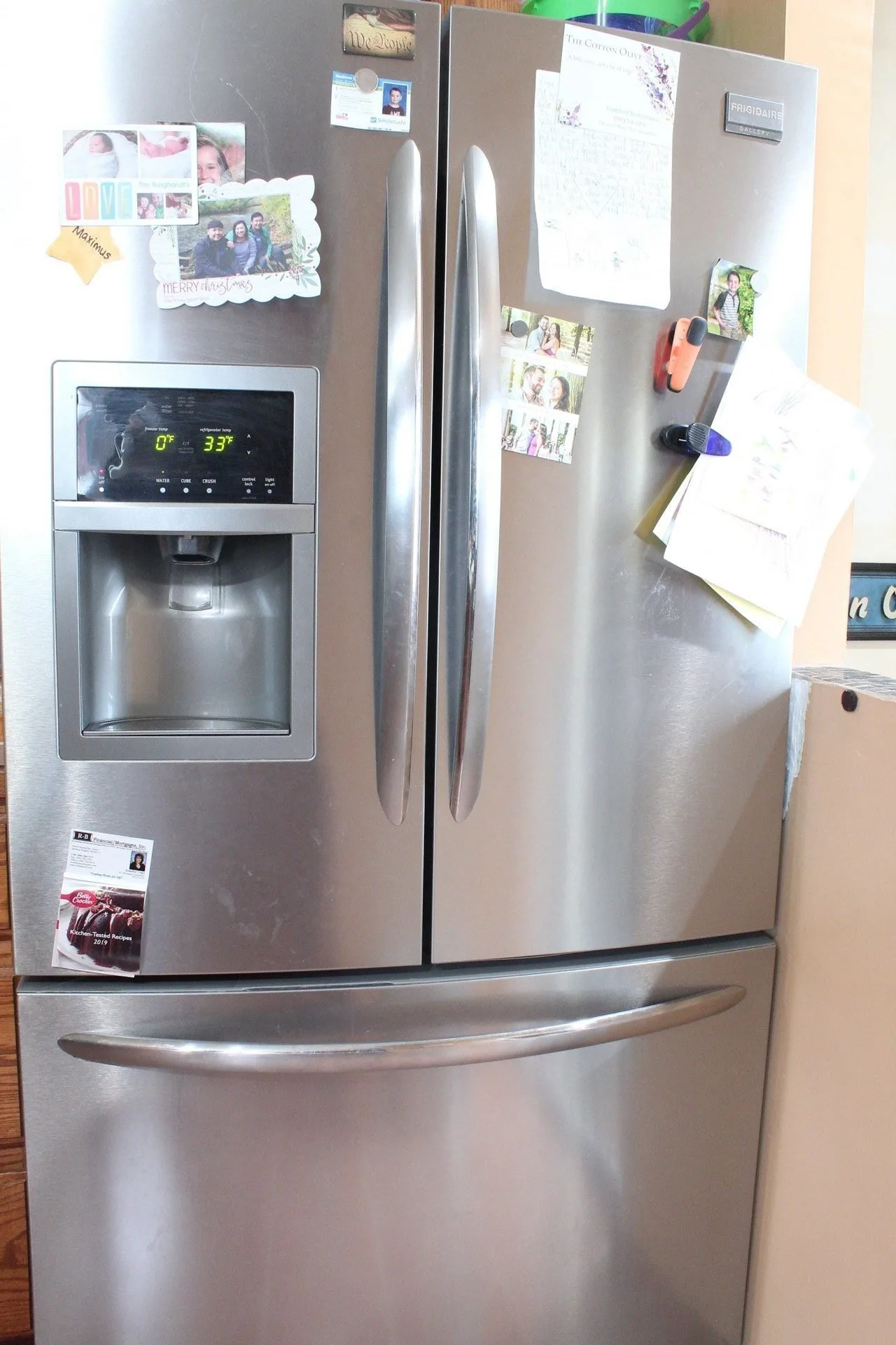 The outside of my french door fridge before I've cleaned it