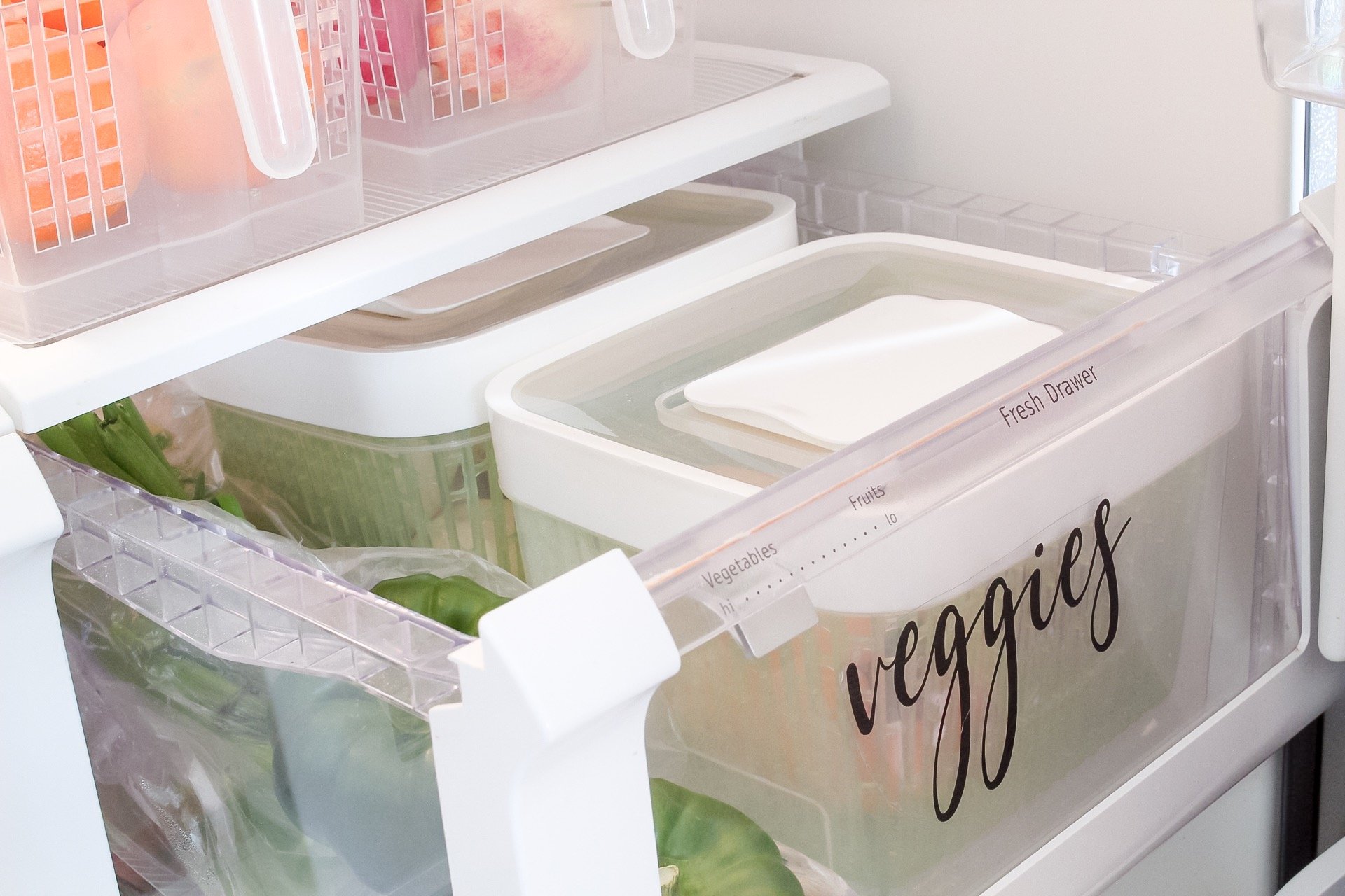 My organized veggie drawer using greensavers and fridge liners