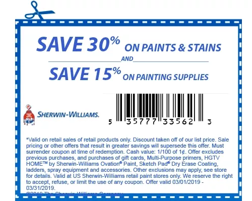 Sherwin-Williams coupon code for 30% off paints and stains