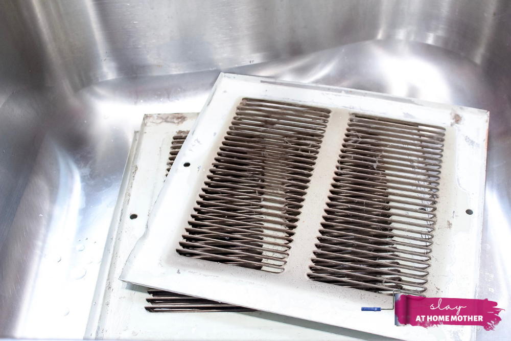 Dirty vents in our kitchen sink, ready to be cleaned