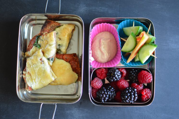 toast pizza, carrot and cucumber butterflies