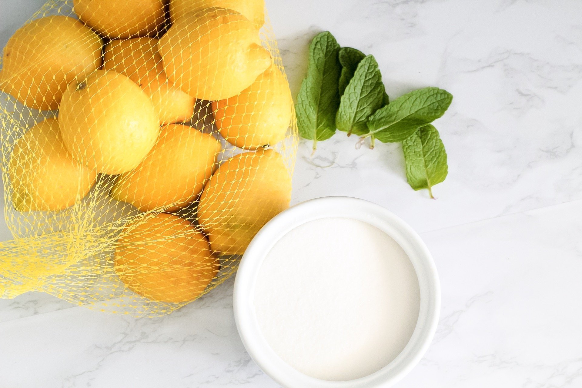 mint lemons and sugar for homemade mint lemonade