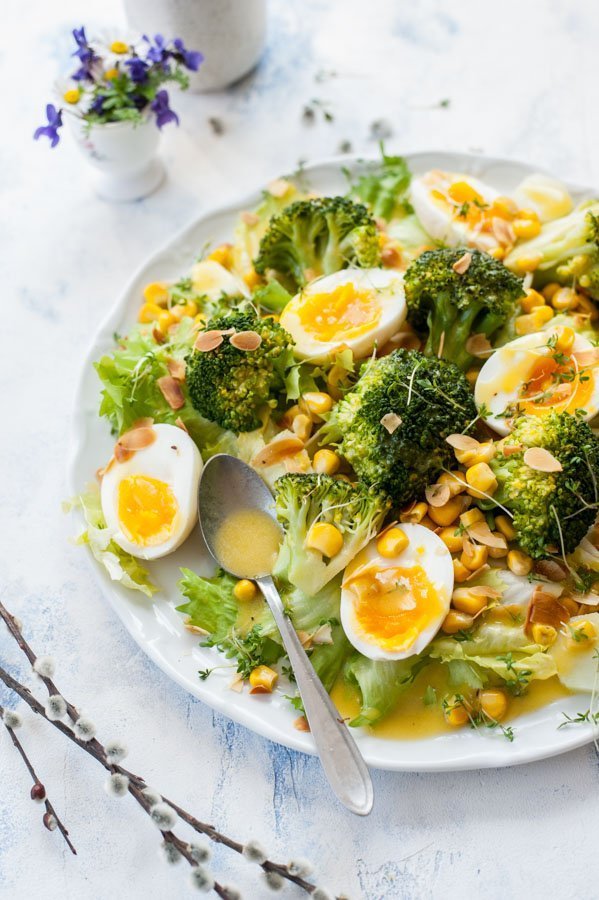 Broccoli-egg-salad-with-corn-and-honey-mustard-dressing