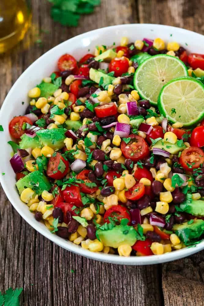 Avocado Black Bean Corn Salad with Cilantro Lime Dressing