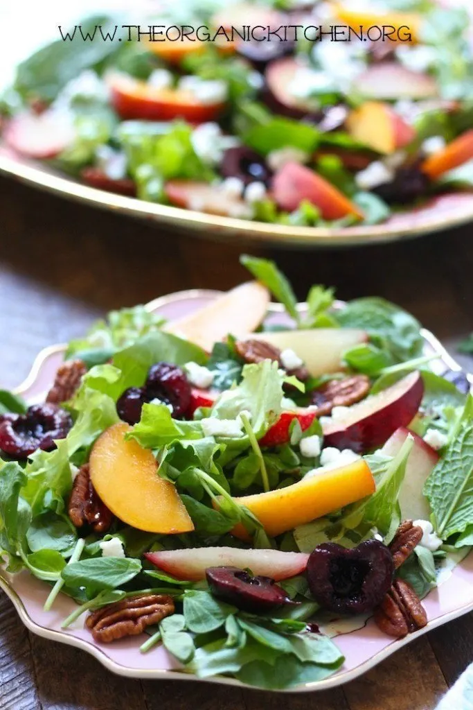 peach plum and cherry salad with balsamic vinaigrette