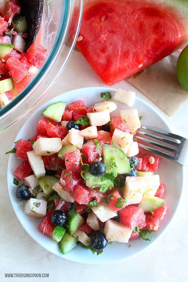 Watermelon Cucumber Jicama Salad With Coconut Lime Dressing