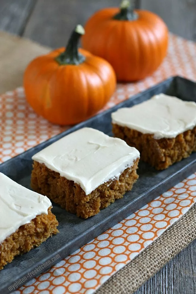 Gluten-Free Pumpkin Bars with cream cheese frosting
