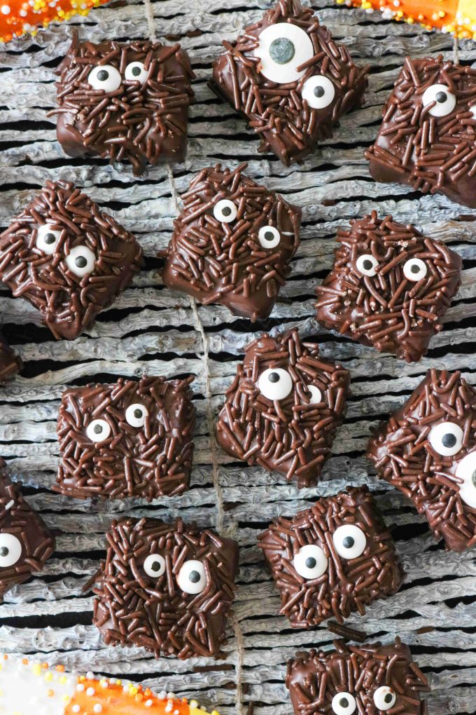 Halloween treats for kids - Halloween Brownies with eyeball candies and chocolate sprinkles