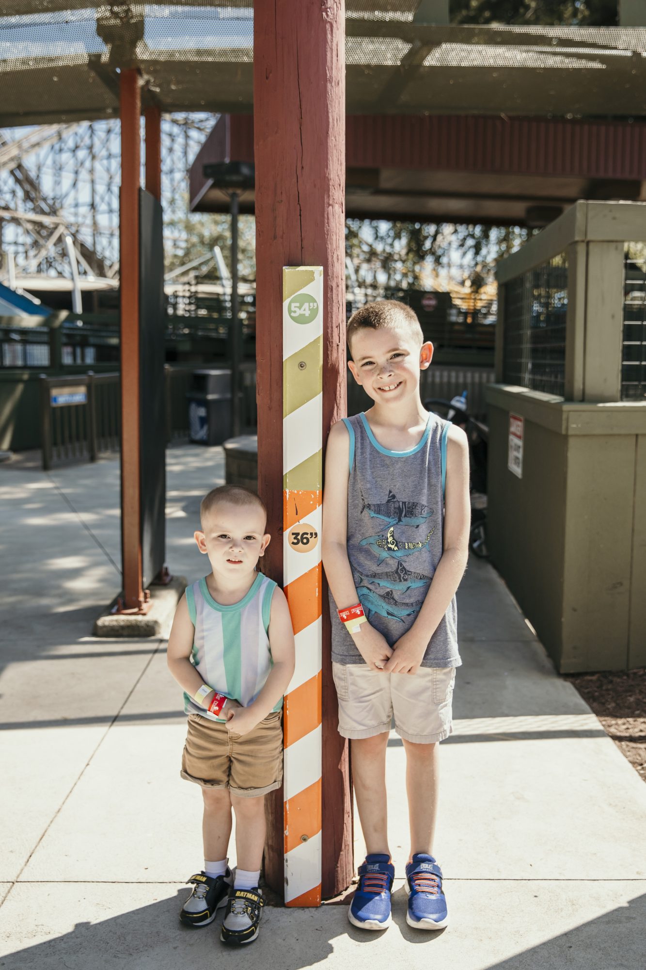 our boys getting their height checked in cedar point