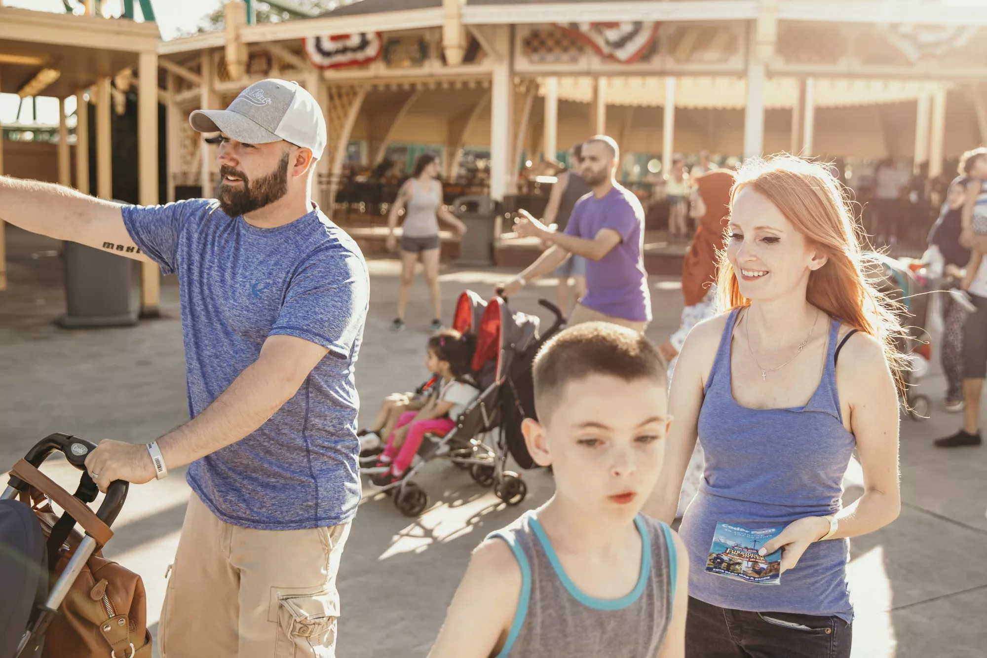 walking through cedar point as a family 