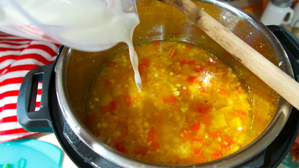 add half and half mixture into corn chowder