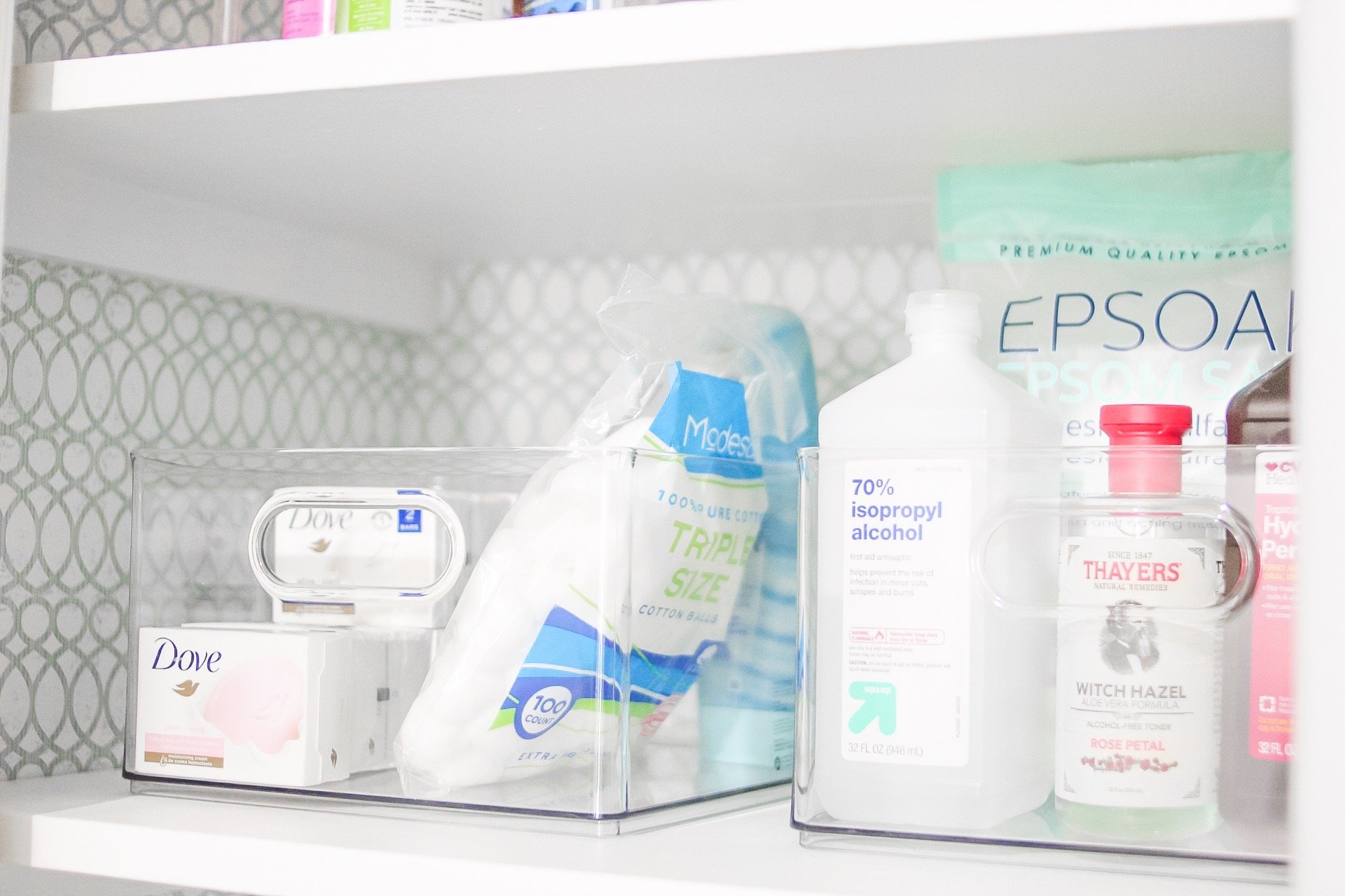 Reorganized the bathroom closet with clear labeled bins : r/organization