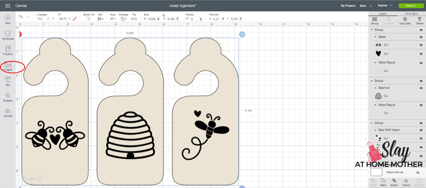 adding designs to closet dividers in design space screenshot