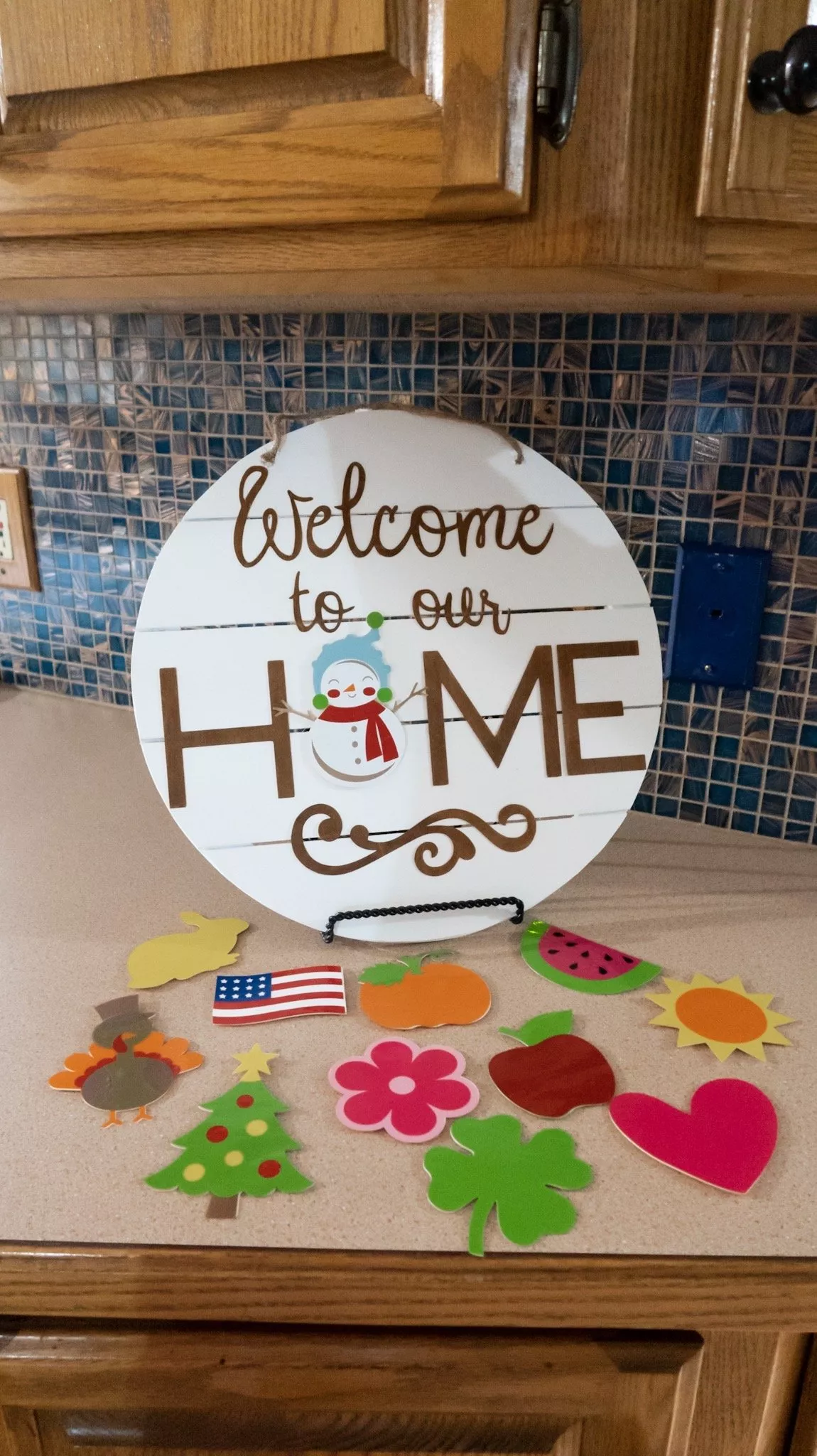 finished home sign with interchangeable wood shapes - portrait