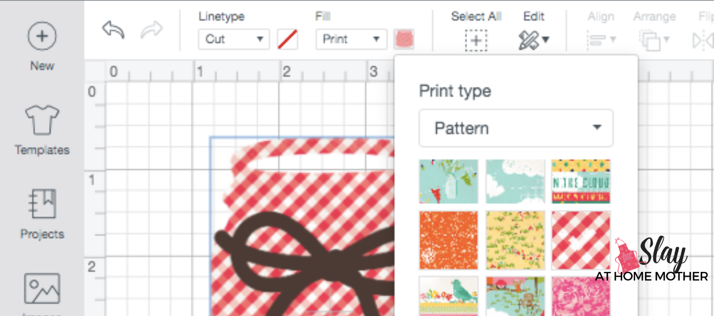 screenshot change print image fill to pattern design space plaid