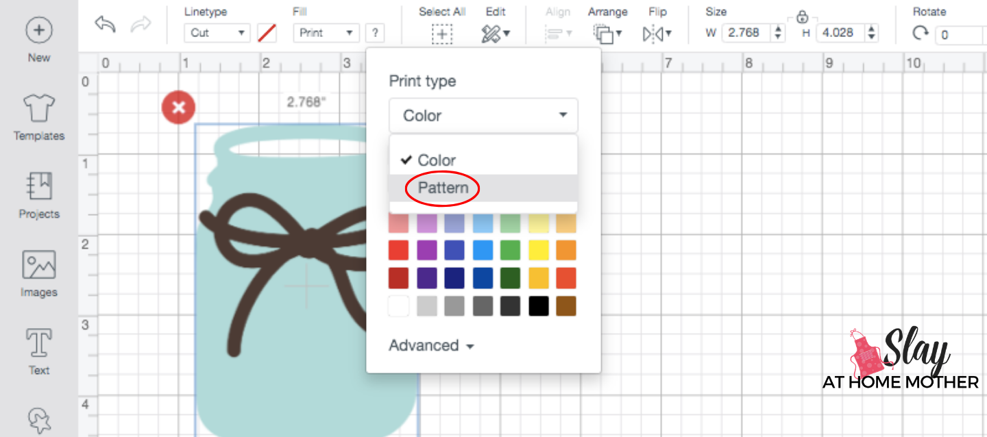 screenshot change print image fill to pattern design space