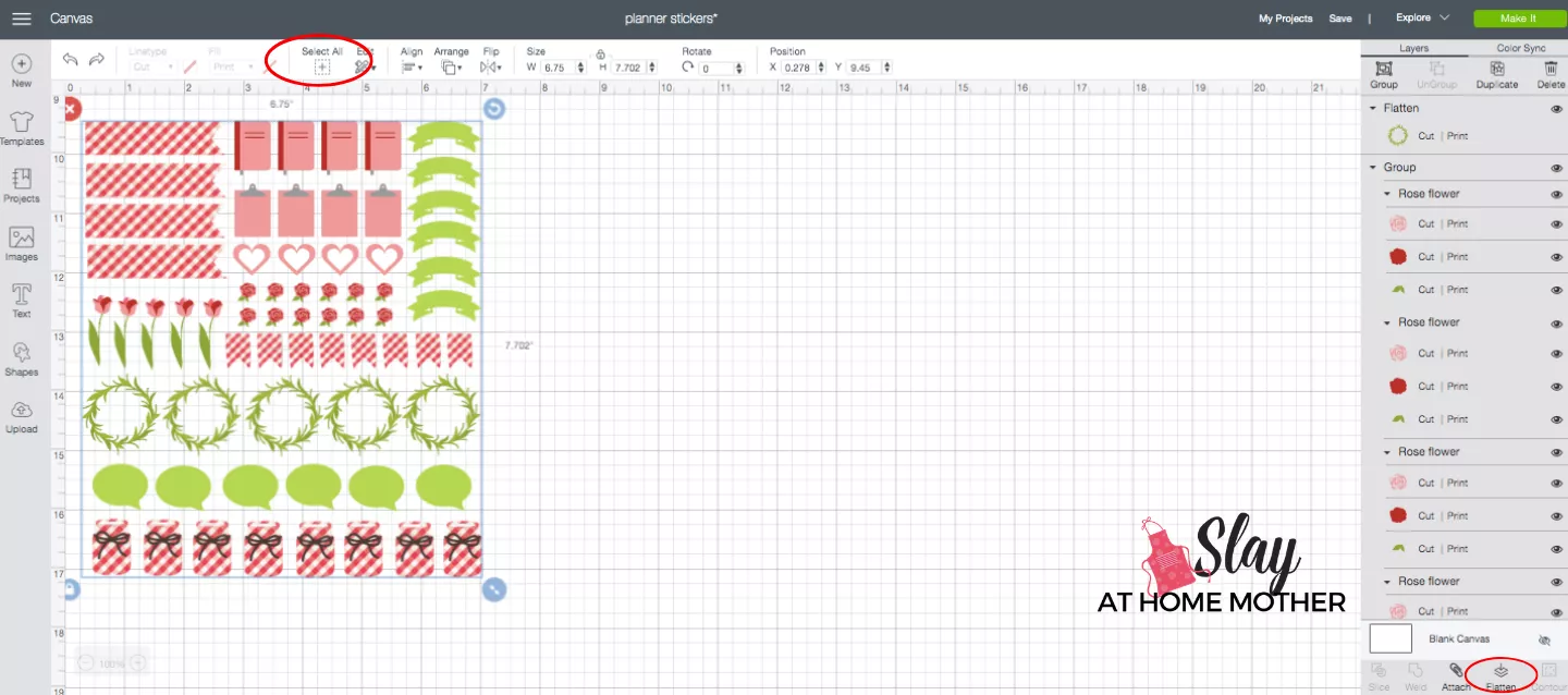 screenshot flatten images in cricut design space