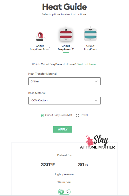 cricut heat guide for glitter iron on