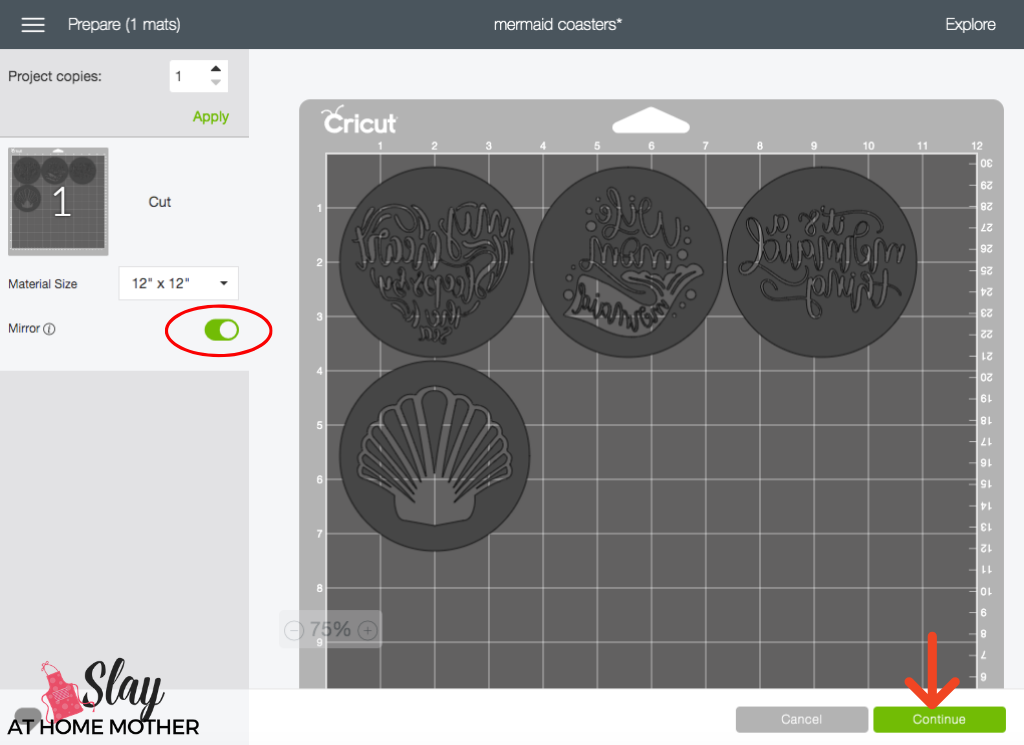 design space screenshot showing how to mirror images before cutting