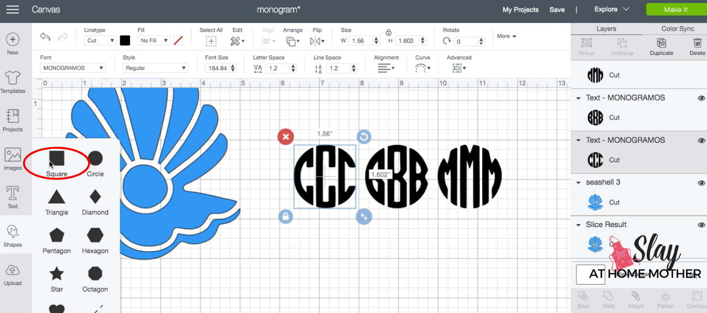 insert shapes in design space