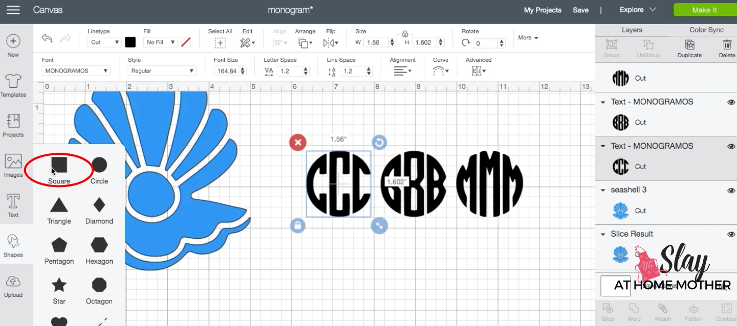 insert shapes in design space