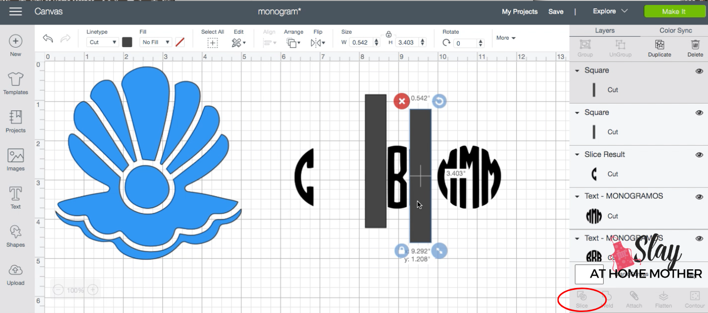 slice monogram letters in design space