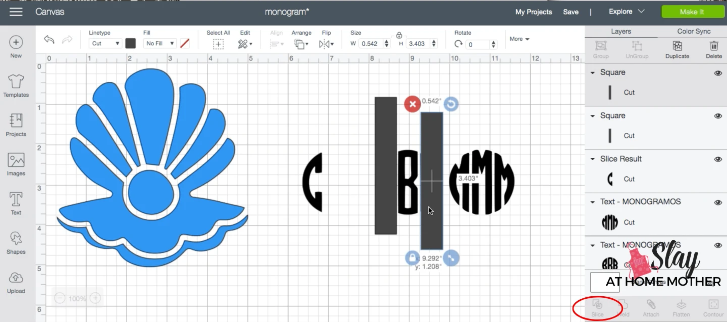 slice monogram letters in design space