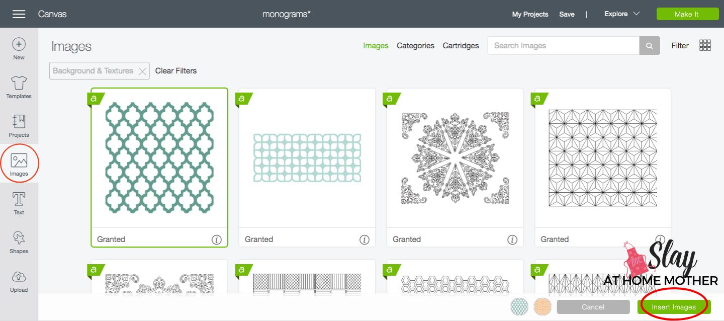 insert backgrounds and textures in cricut design space