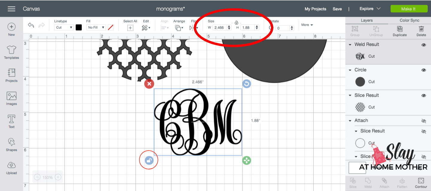 resize monogram decal in design space screenshot