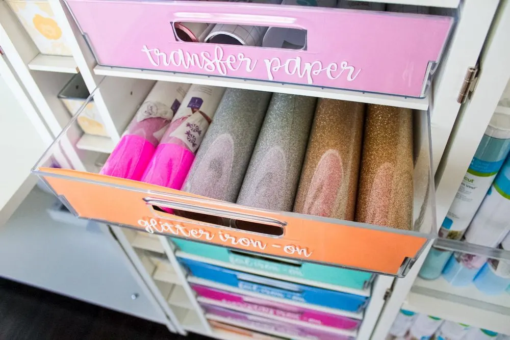 craft room organization - vinyl rolls