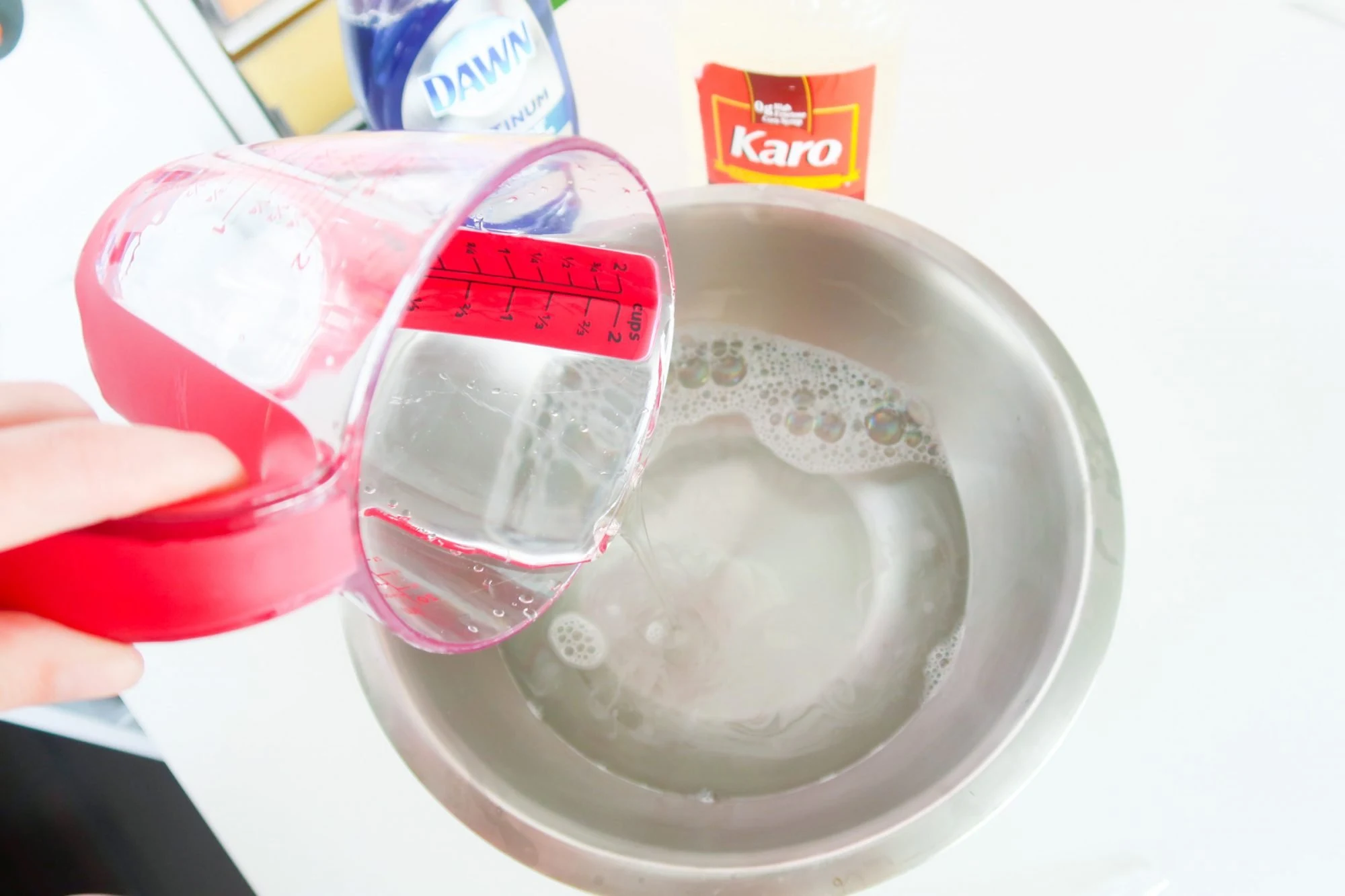 water in mixing bowl