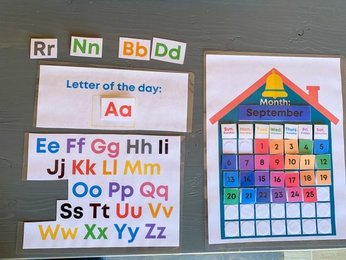 Homeschool Essentials: Free Printable Calendar, Weather Chart, & Letter Of The Day Sheet