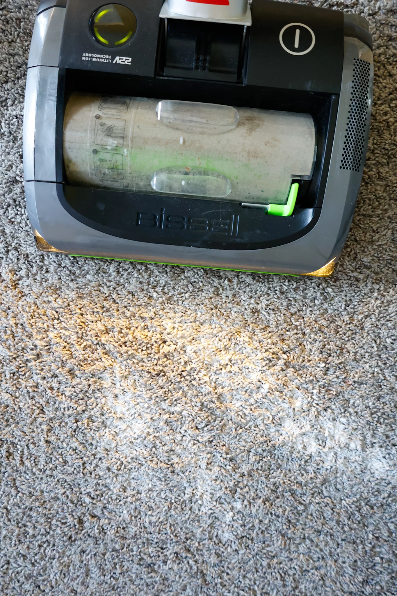 vacuuming up essential oil carpet powder