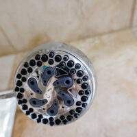 dirty showerhead with buildup on nozzles horizontal