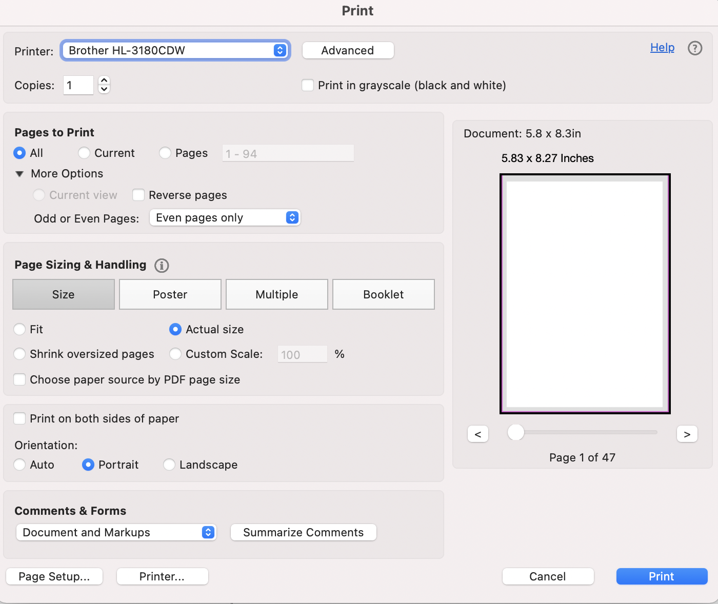 adobe acrobat printing even pages only planner a5