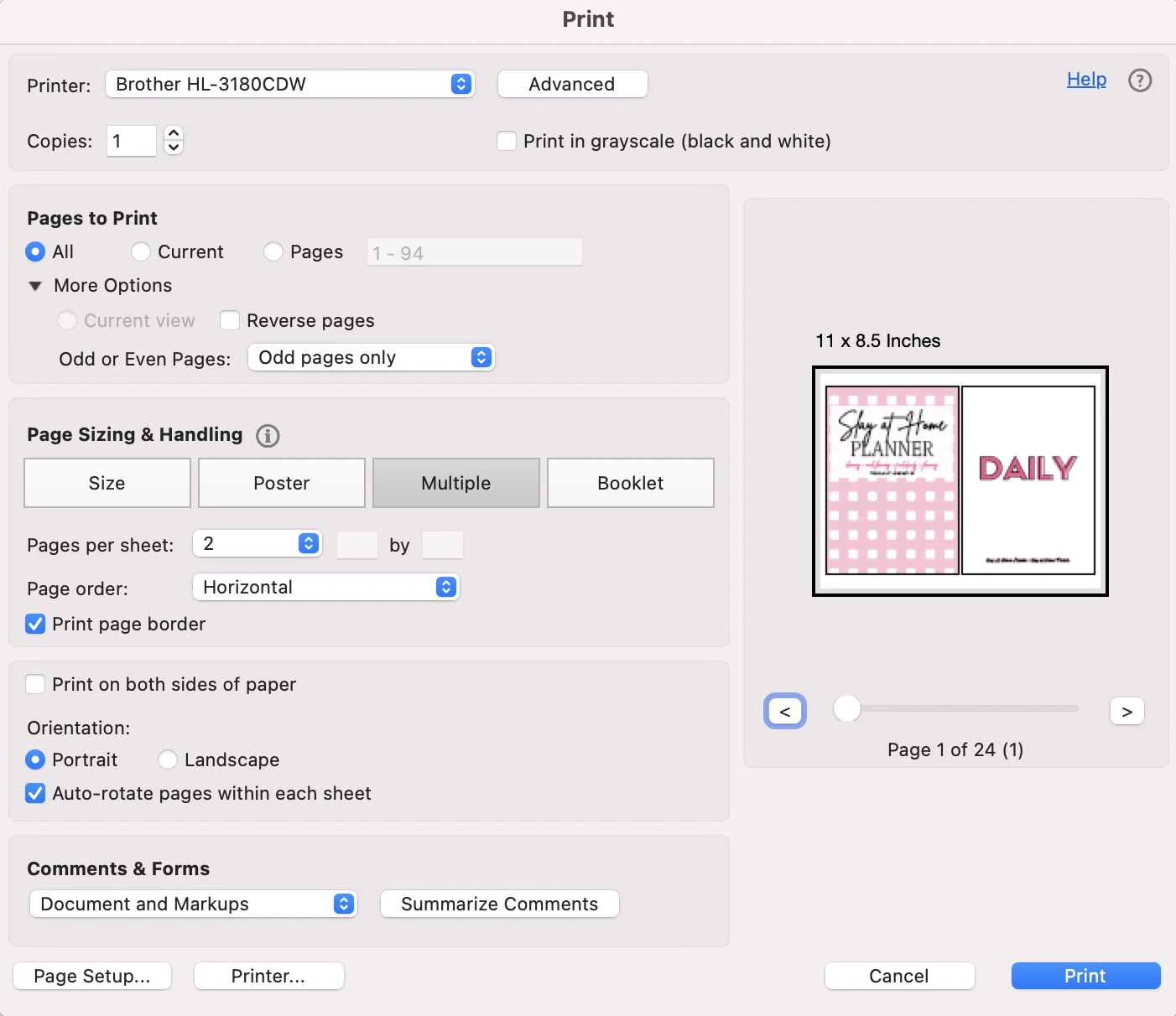 adobe acrobat screenshot printing a5 on letter paper settings for planner