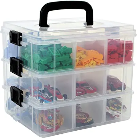 stackable small toy organizer with carrying handle