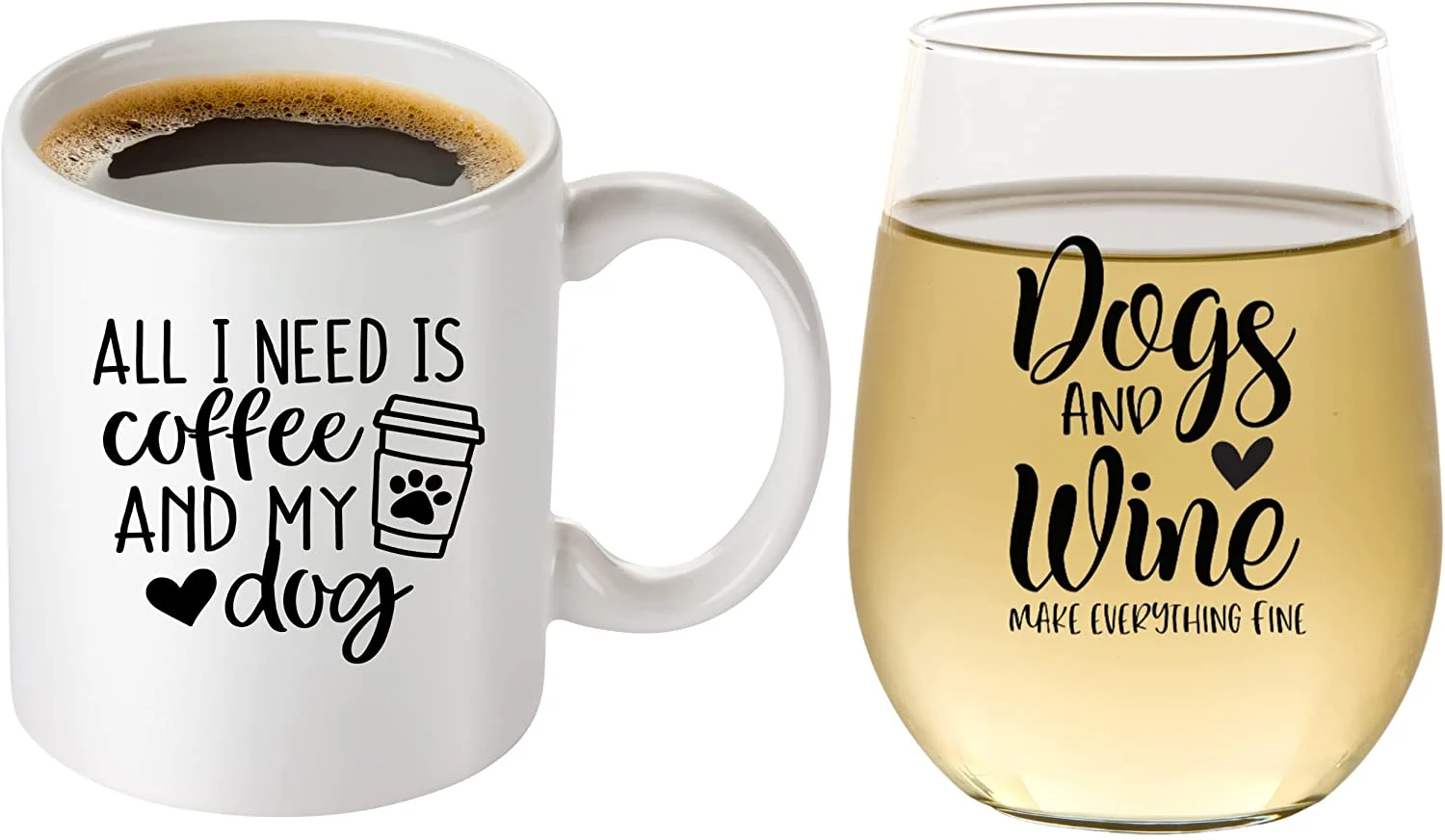 coffee mug and wine glass for dog mom gift