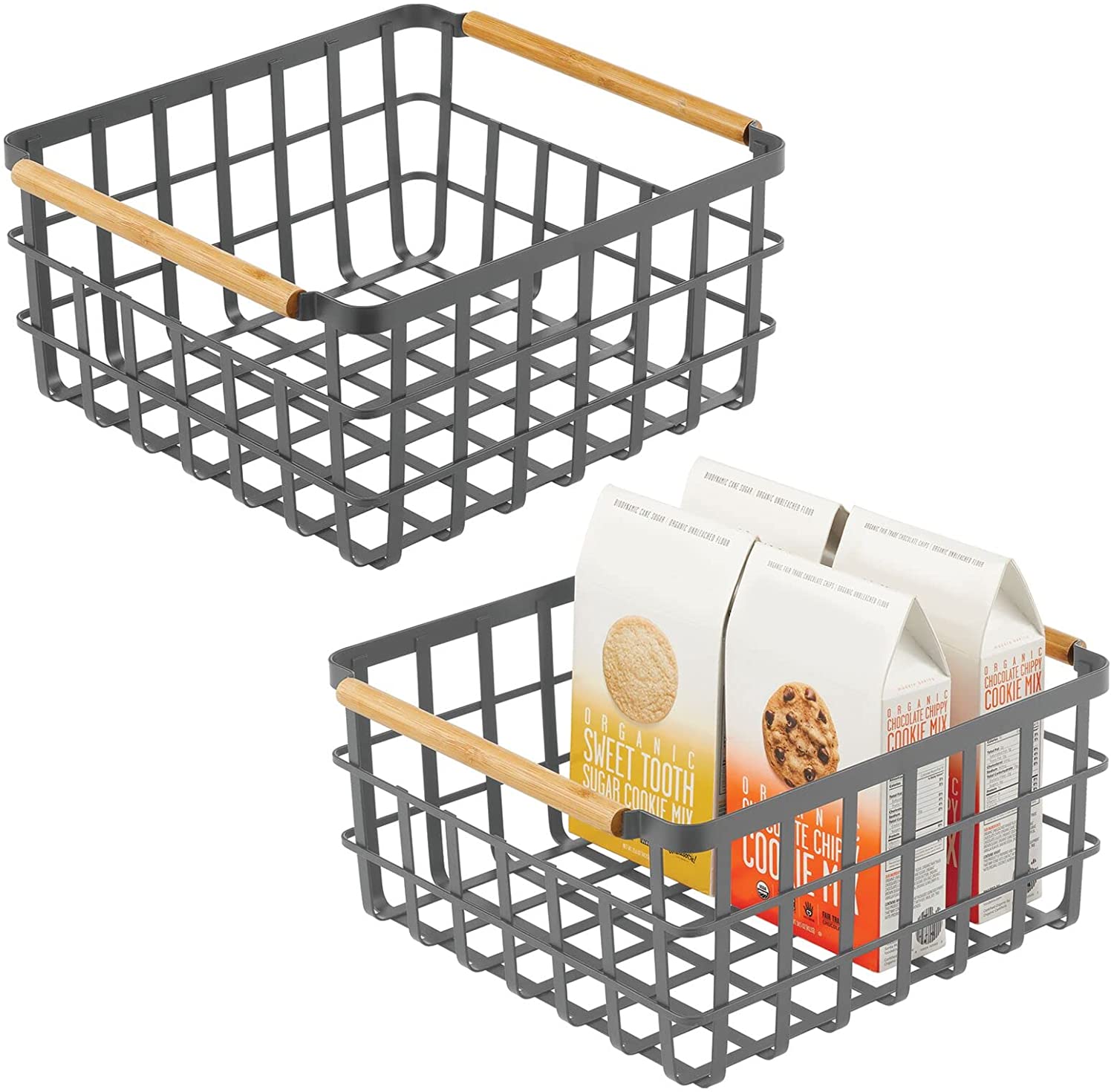 metal baskets with bamboo handles
