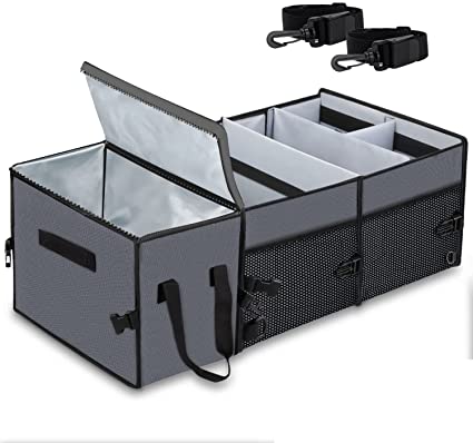 car trunk storage container with compartments for cooling