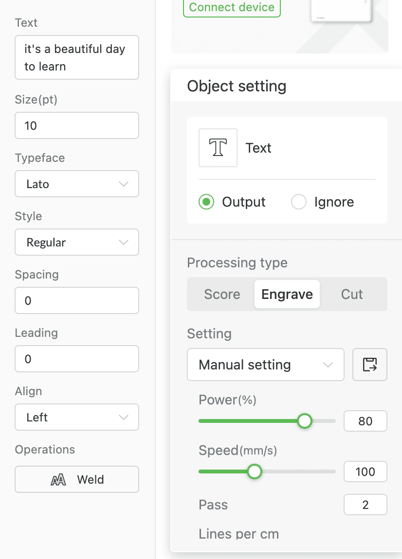 pencil engraving settings xtool m1