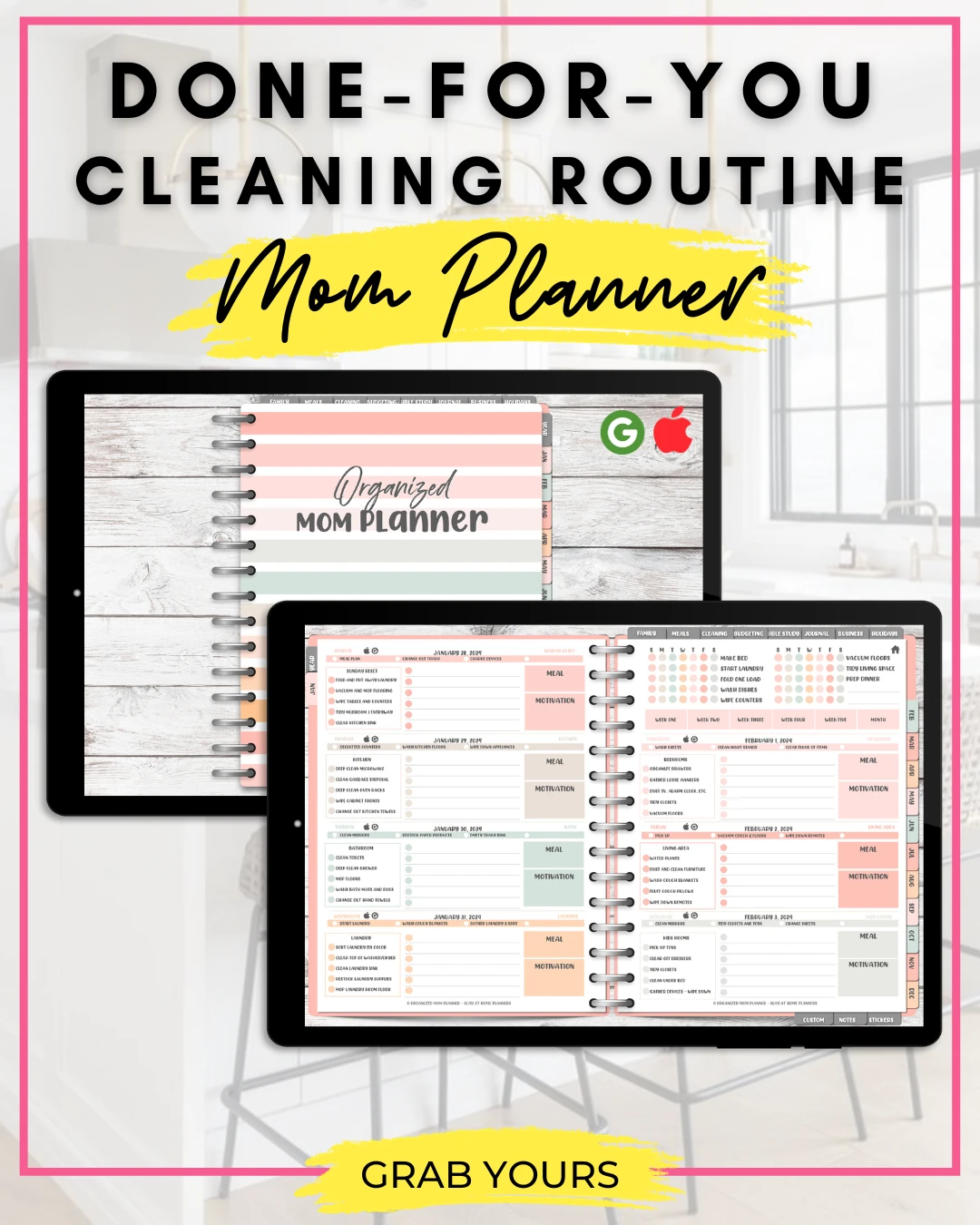 done for you cleaning schedule mom planner