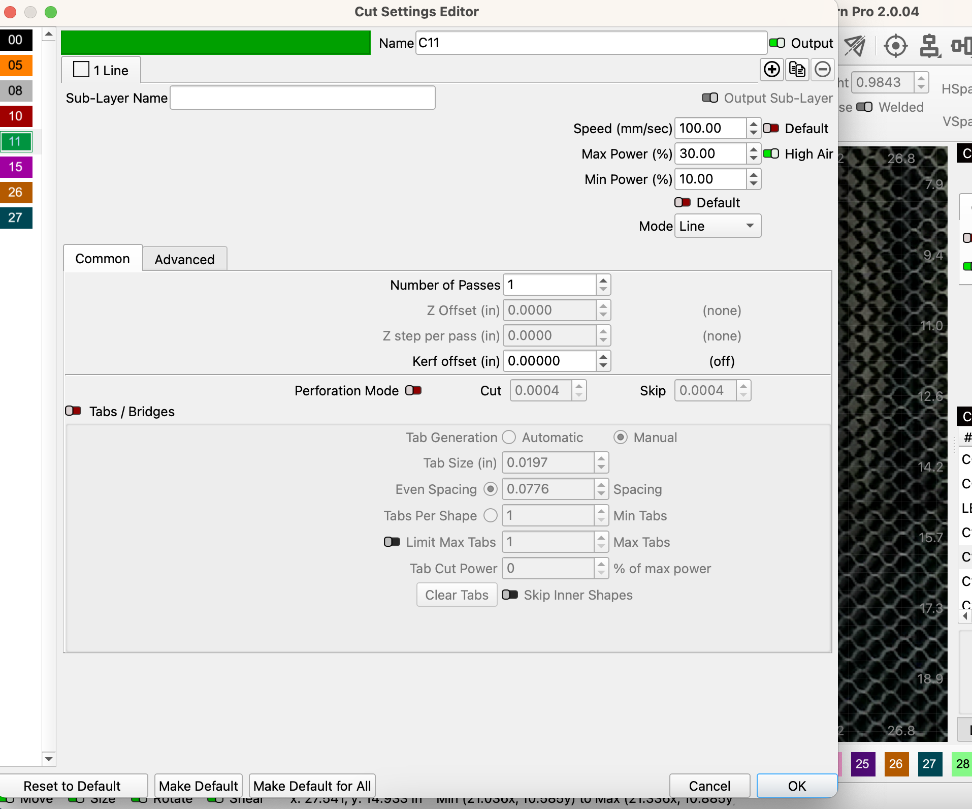 Laser Cut Felt Settings from Lightburn Screenshot - Slay At Home Mother