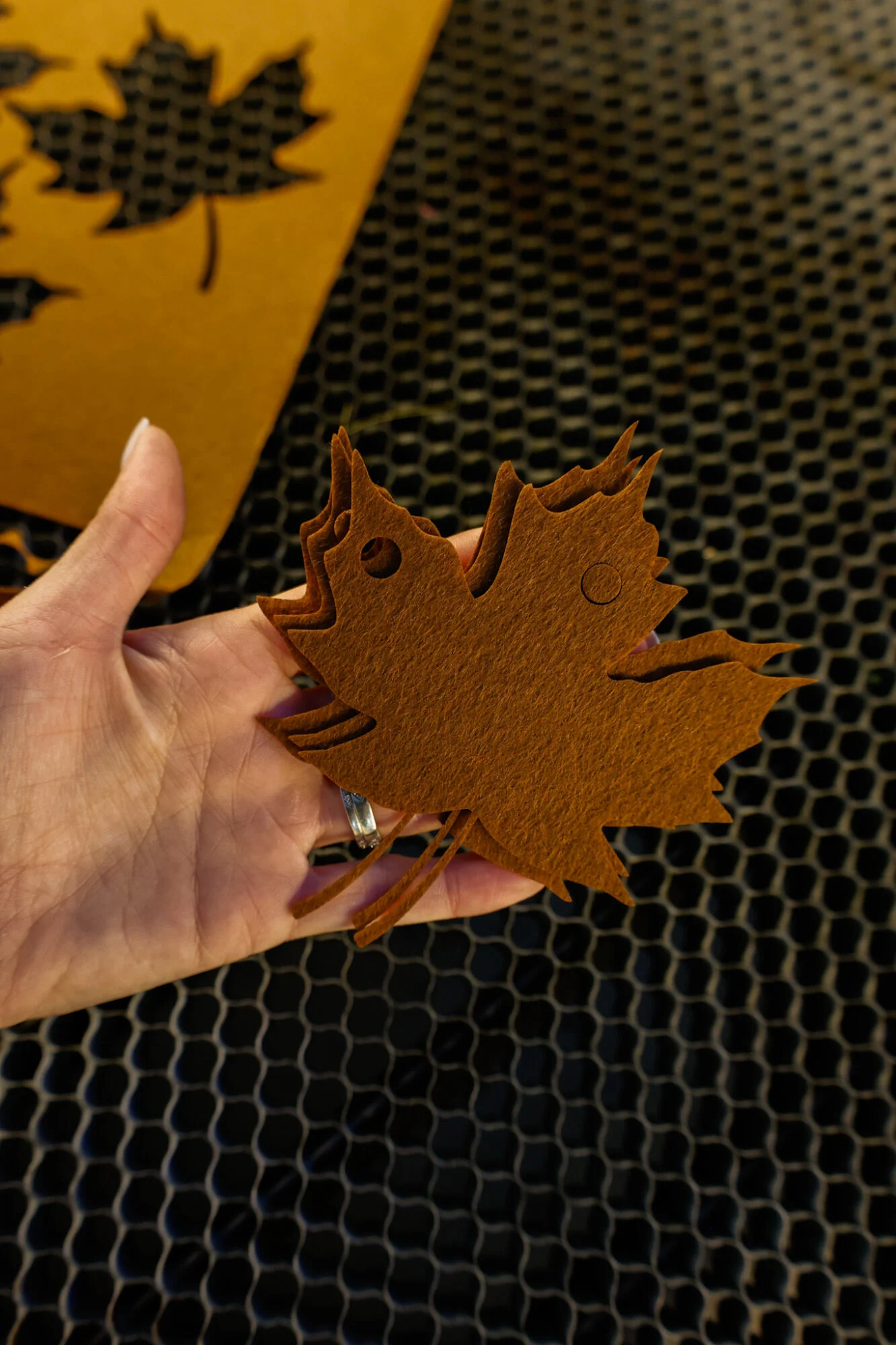 laser cut felt fall banner project cut brown leaf shapes